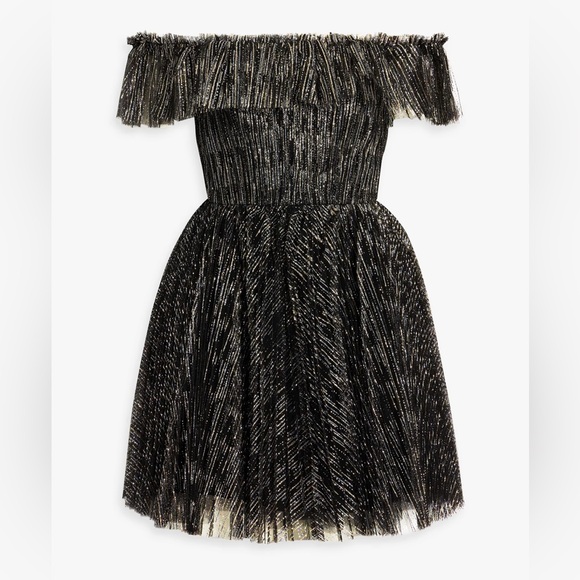 Monique Lhuillier Dresses & Skirts - ❗️ $545 Monique Lhuillier Off Shoulder Cocktail Mini Dress Size 6 Silver Glitter